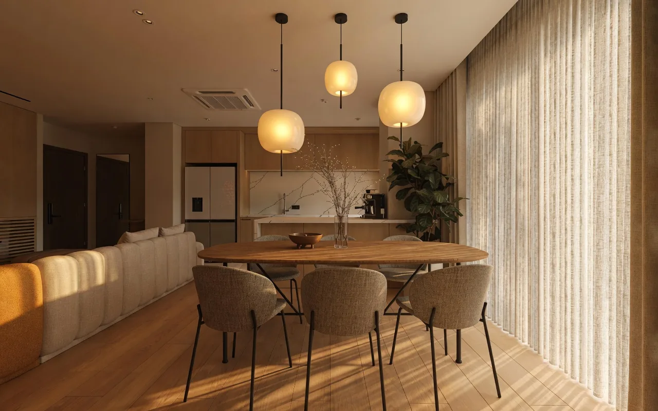 Dining and kitchen in new residence