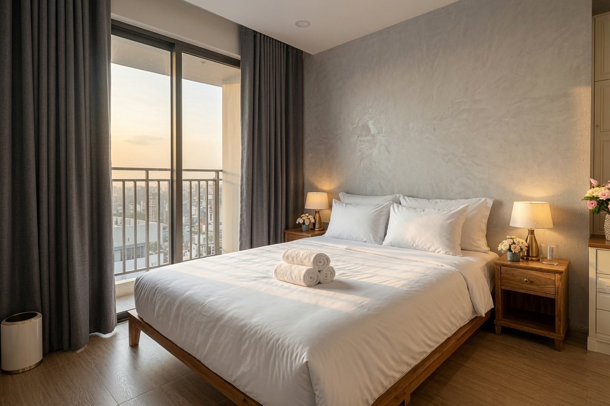 Góc sinh hoạt chung căn hộ dịch vụ RiverGate 3PN cao cấp