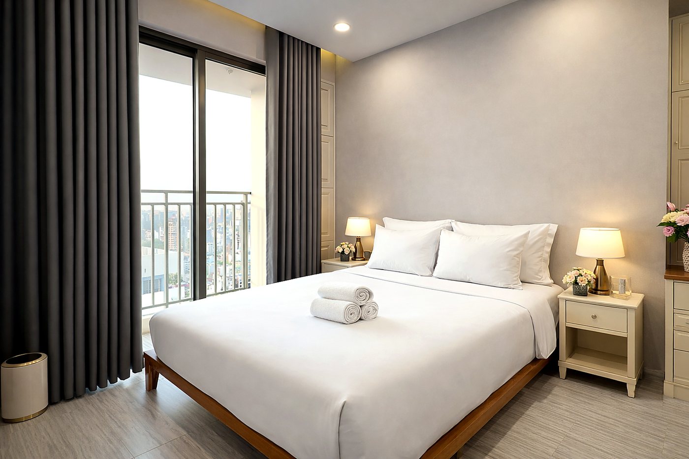 Phòng ngủ chính căn 3 phòng ngủ RiverGate — ánh sáng tự nhiên