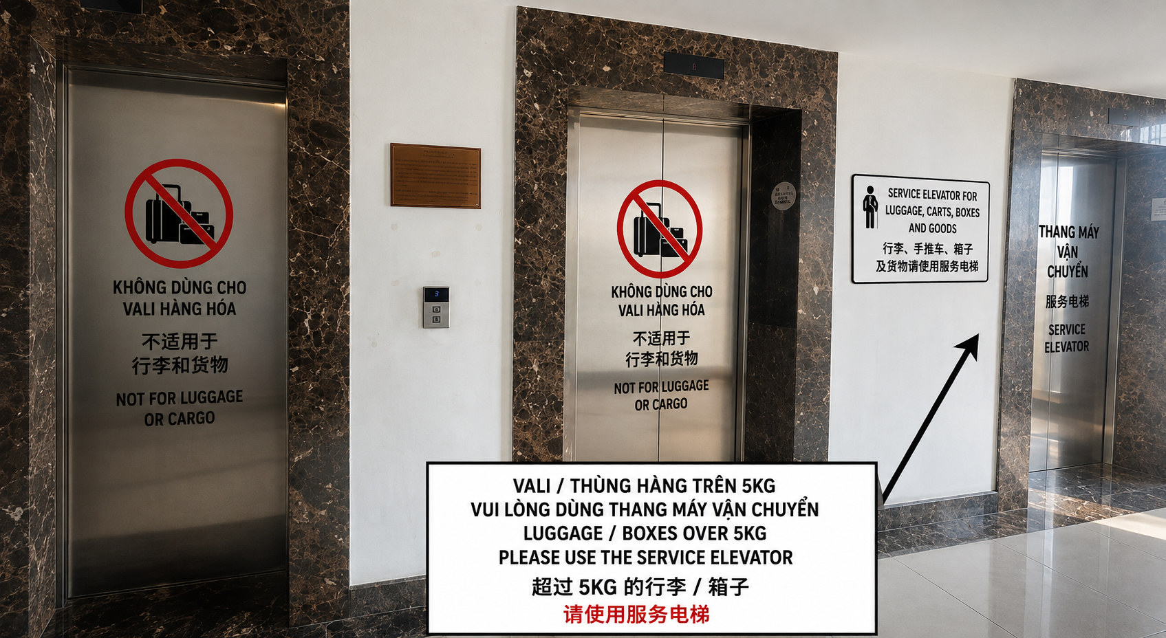 Service elevator for luggage and boxes — not passenger lifts
